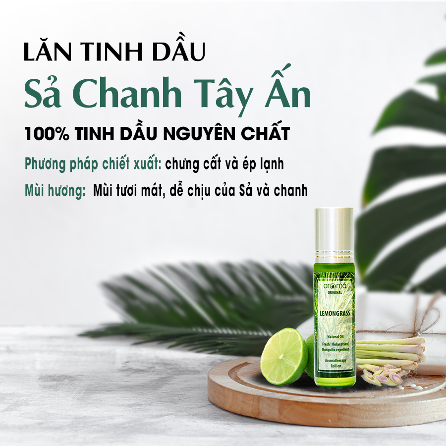 Dầu Lăn Aroma Sả Chanh Tây Ấn thơm thảo mộc thư giãn 10ml