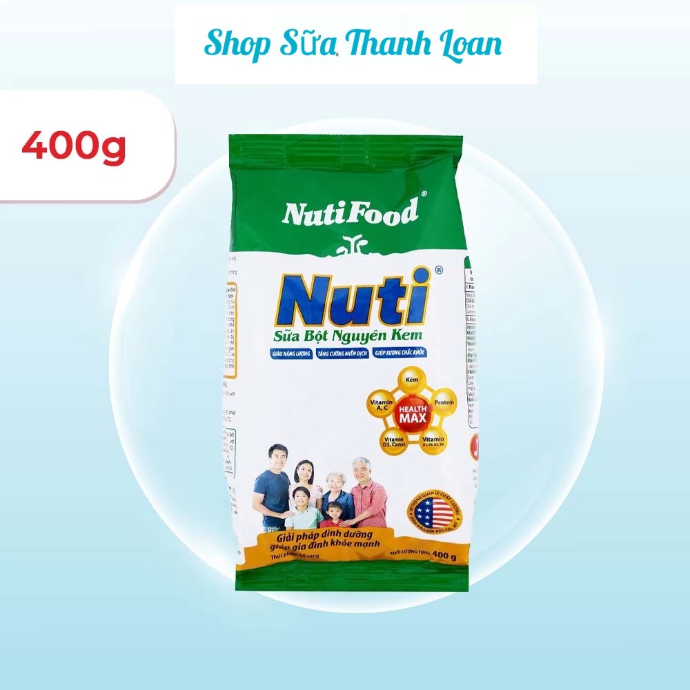 (HSD T5-2026) Sữa Bột Nguyên Kem Nutifood Túi 400g.