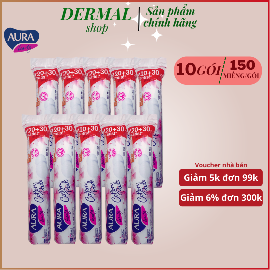 Combo 10 cây bông tẩy trang aura beauty 150 miếng