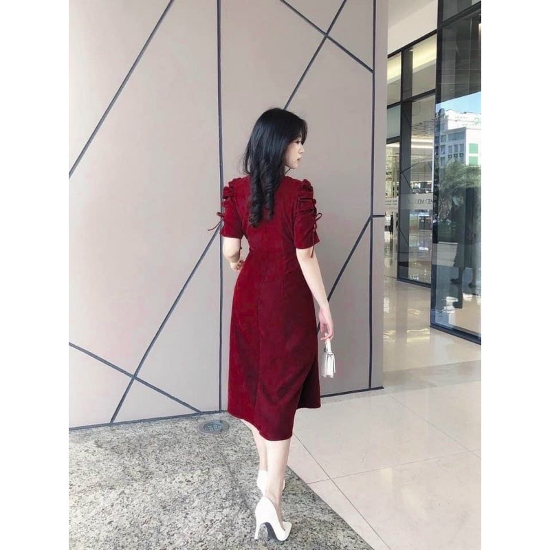 Đầm tay rút nút trắng 4 màu