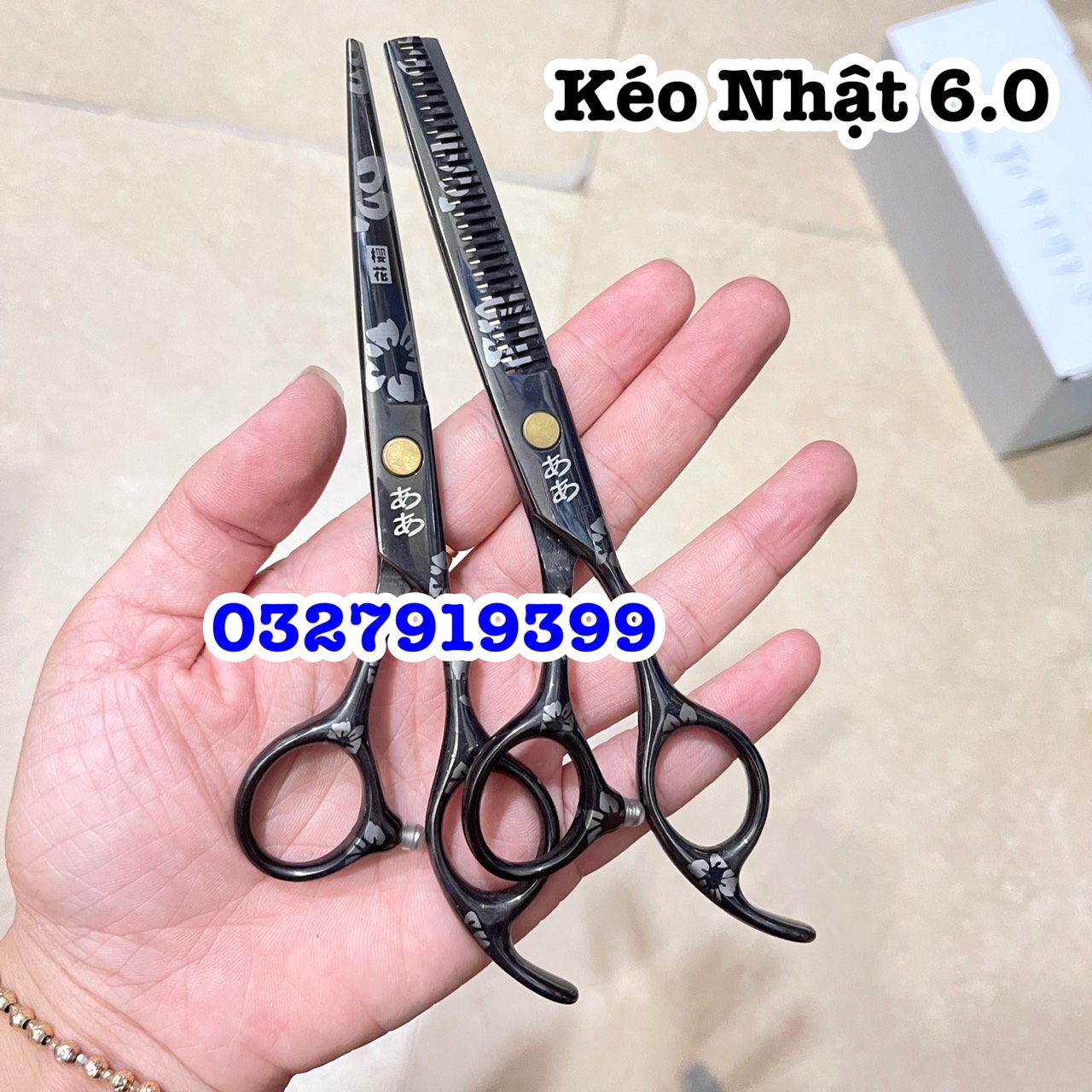 Kéo cắt tỉa tóc cao cấp 6.0 - kéo hoa đen