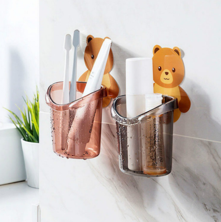 ⛔GIADUNGHOALONG⛔ Cốc đựng bàn chải hình gấu (TẶNG MIẾNG DÁN)