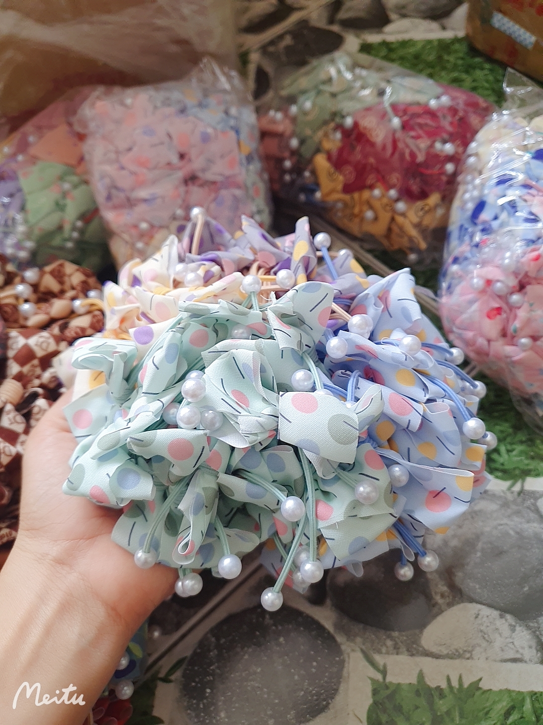 Dây Buộc Tóc Hàn Quốc Đẹp nơ phối hạt Sang Trọng