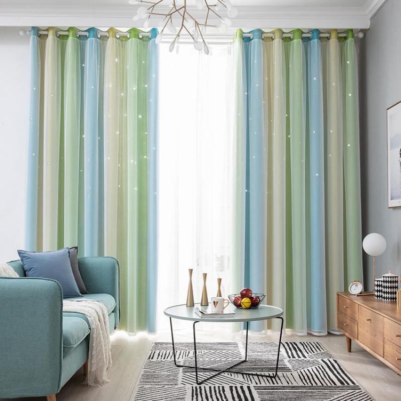 Blackout Curtains Colorful Double Layer Star Cut Out Curtains for Childrens Bedroom Living Room