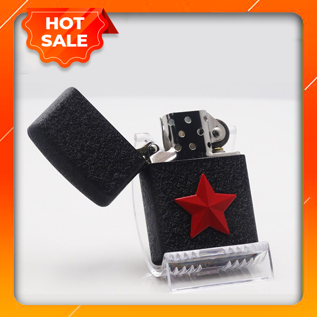 Vỏ Hộp Quẹt Bật Lửa Xăng Đá Zorro Ngôi Sao Đỏ Việt Nam Z-91257A Màu Đen Nhám - Dùng Xăng Bấc Đá Zippo   (KHÔNG XĂNG KHÔNG GAS)