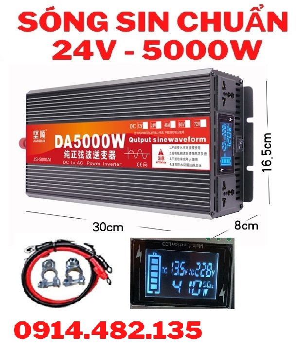 BỘ KICH ĐIỆN 24V -220V - 5000W Sóng Sin Chuẩn -phụ kiện chuyên dành cho xe ô tô
