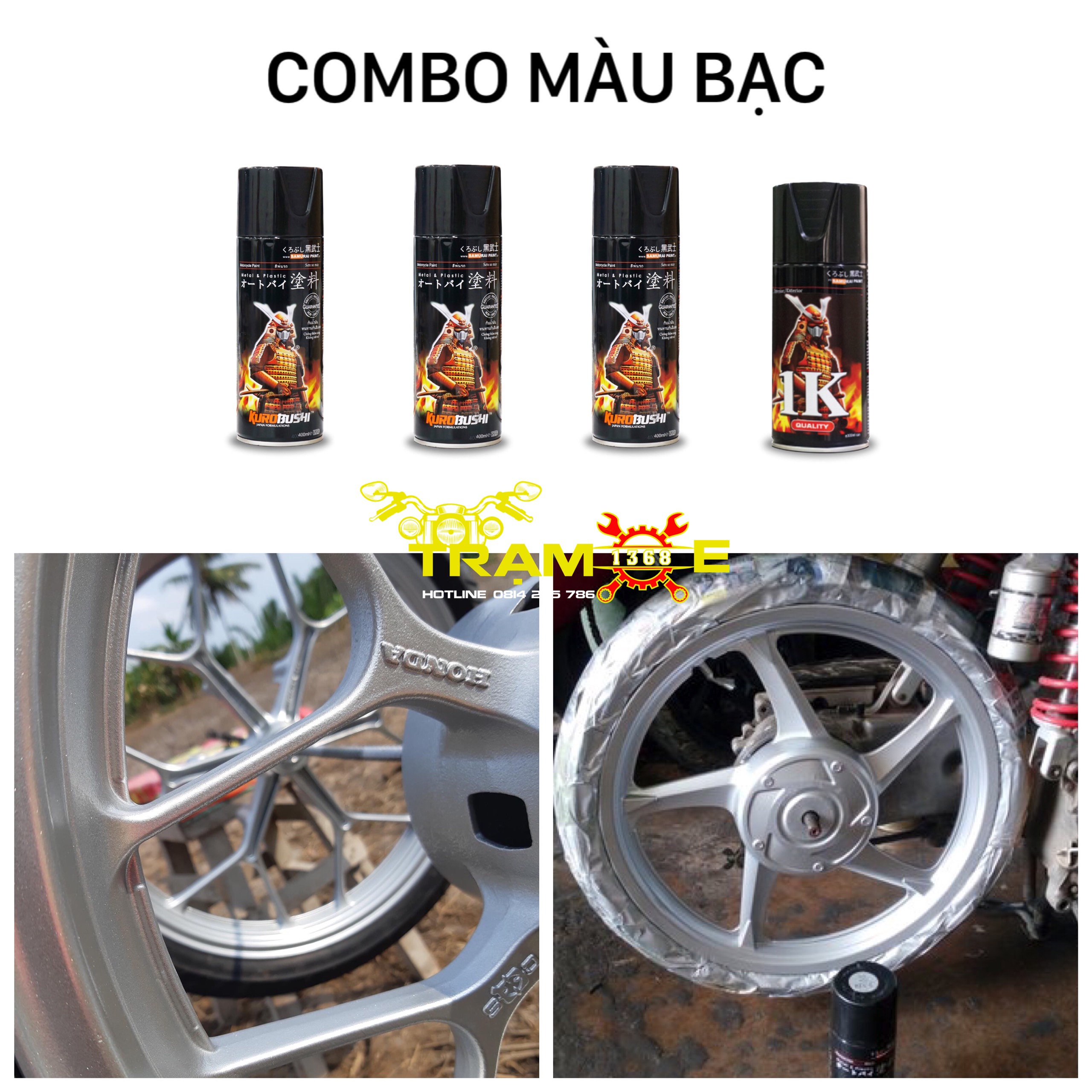 Combo Sơn xịt Samurai màu bạc tùy chọn (Uch210-124-Y3-K1k) chuyên sơn xe máy ô tô đẹp như zin