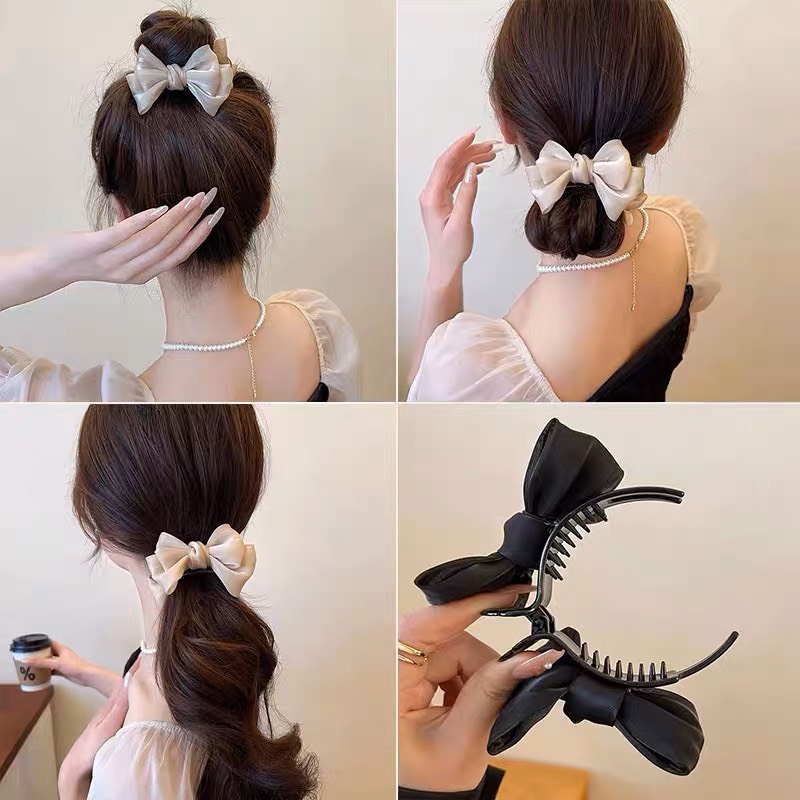Kẹp Búi Tóc Củ Tỏi Đính Nơ Lụa Siêu Xinh