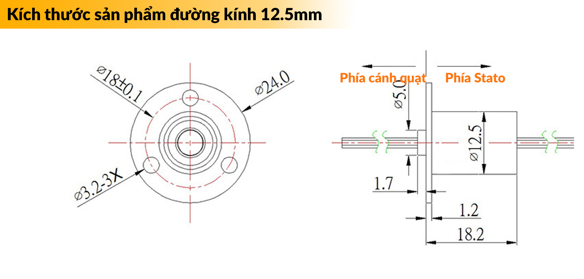 Cổ góp vòng quay dẫn điện 12.5mm 2A