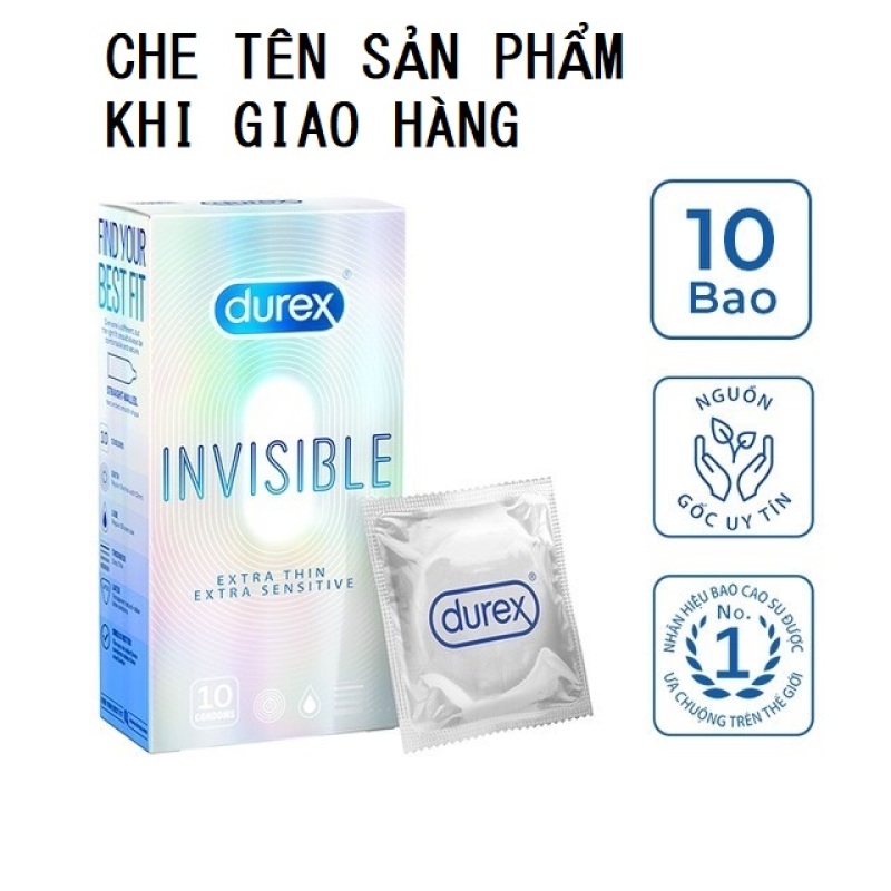 Bao cao su nam Durex Invisible bcs siêu mỏng nhiều gel bôi trơn không mùi có che tên sản phẩm khi giao hàng - BAVIDA nhập khẩu