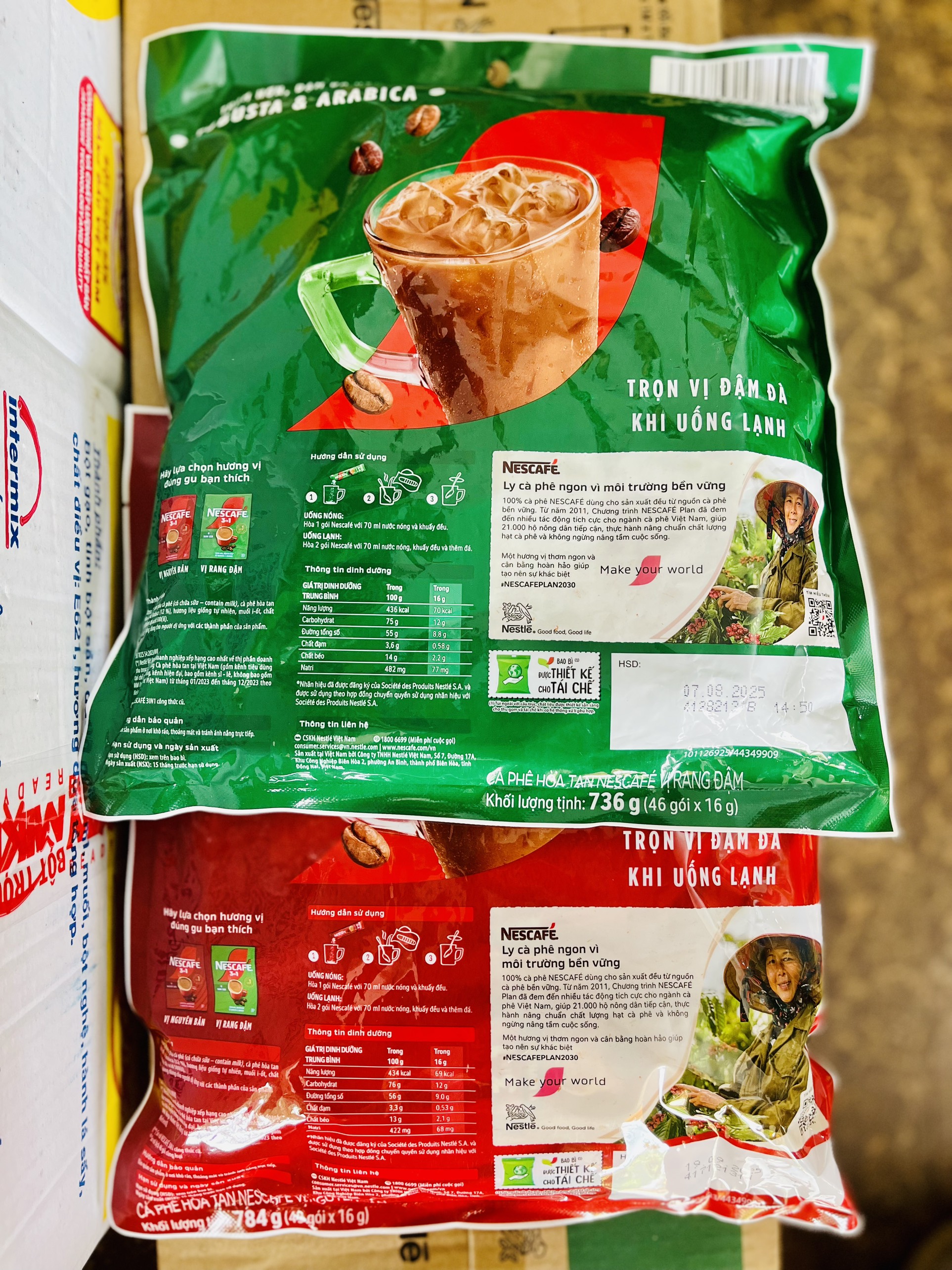 Cà phê đen/Cà phê sữa Nescafe xanh/đỏ/đen dạng túi (35-46 gói x 16g)