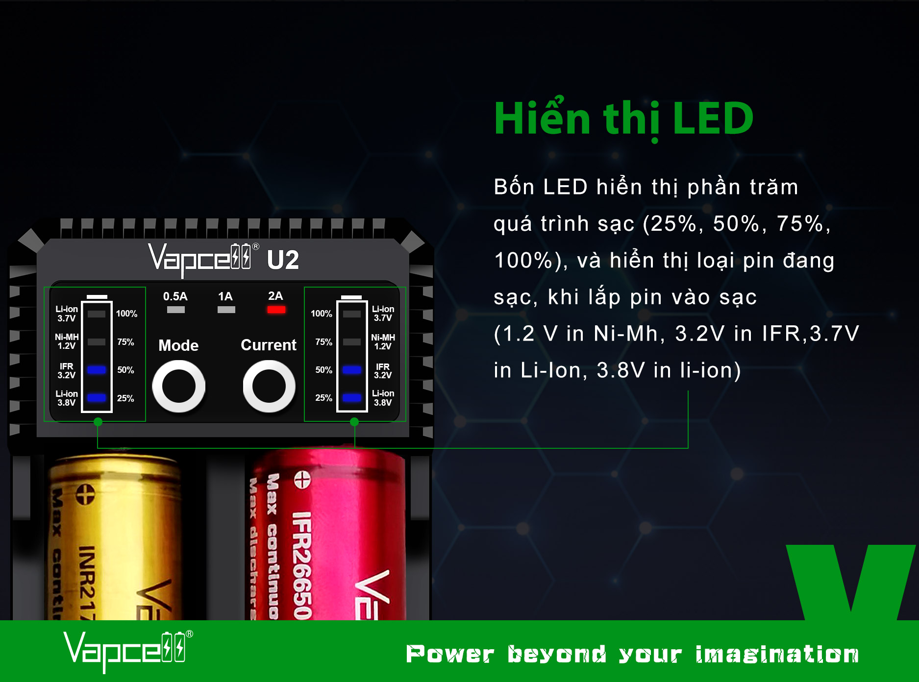 Sạc đôi thông minh Vapcell U2 sạc nhanh 2A