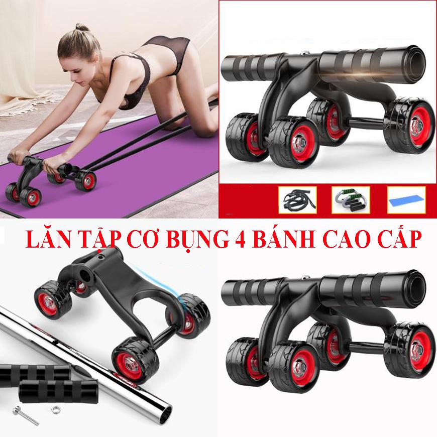 Con lăn tập bụng 4 bánh - Con lăn tập cơ bụng 4 bánh Ab Roller and Push Up Bar cao cấp hỗ trợ tập bụng 6 múi hiệu quả và phù hợp  - Fied noodles phân phối