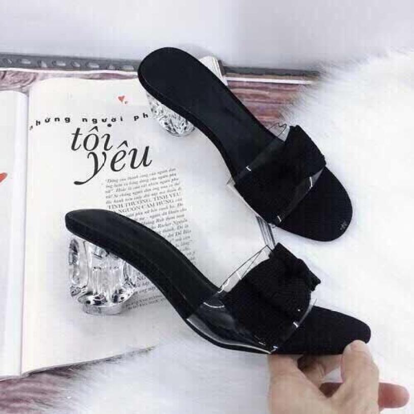 Giày cao gót vuông 5p bản trong nơ vải giá rẻ