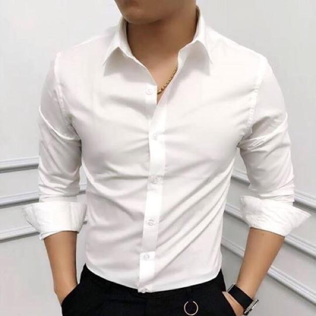 Áo sơ mi nam vải lụa Thái chống nhăn (Trắng cúc trắng)