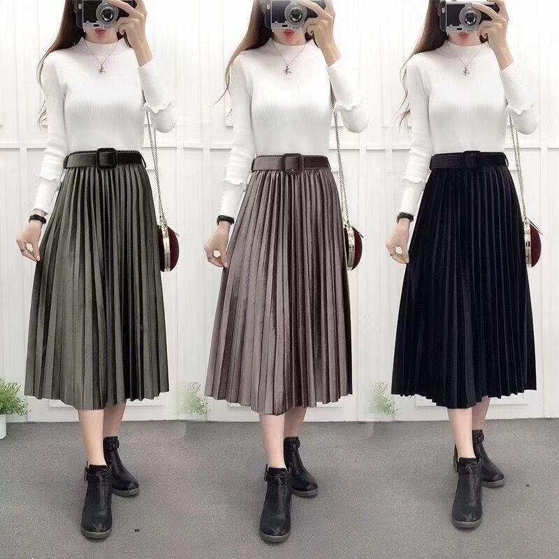 Chân Váy Xếp Ly Dài - Chân Váy Xếp Ly Dáng Dài Sang Chảnh Kèm Đai