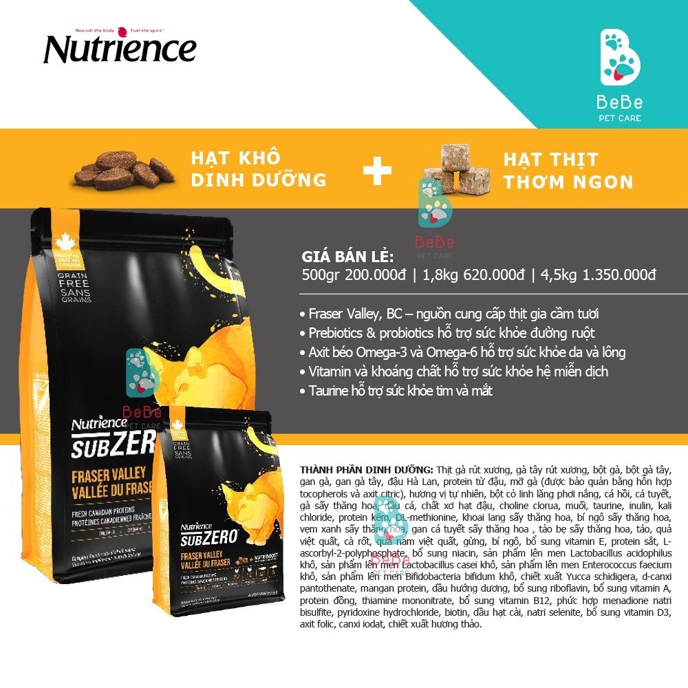 Hạt NUTRIENCE SubZero Fraser & Valley Cho Mèo (Gà Tây, Cá Hồi, Cá Trích, Cá Tuyết & Rau Củ Tự Nhiên)
