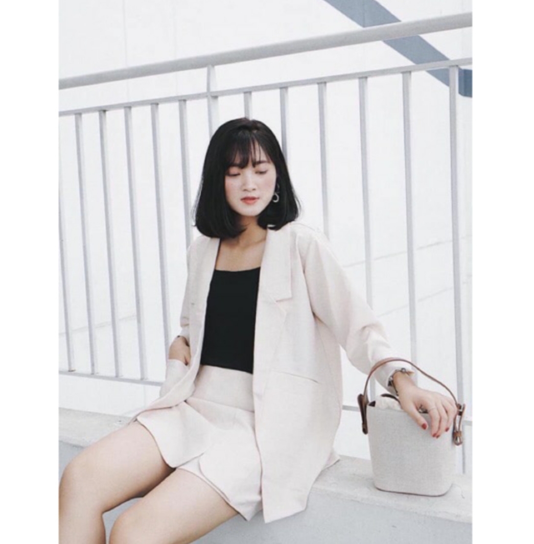 [HCM]Áo Blazer nữ trắng ghi 1 lớp cao cấp