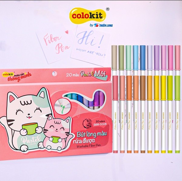 Bút lông 20 màu Pastel Washable Fiber Pen Thiên Long Colokit SWM-C008 - Bút lông màu rửa được