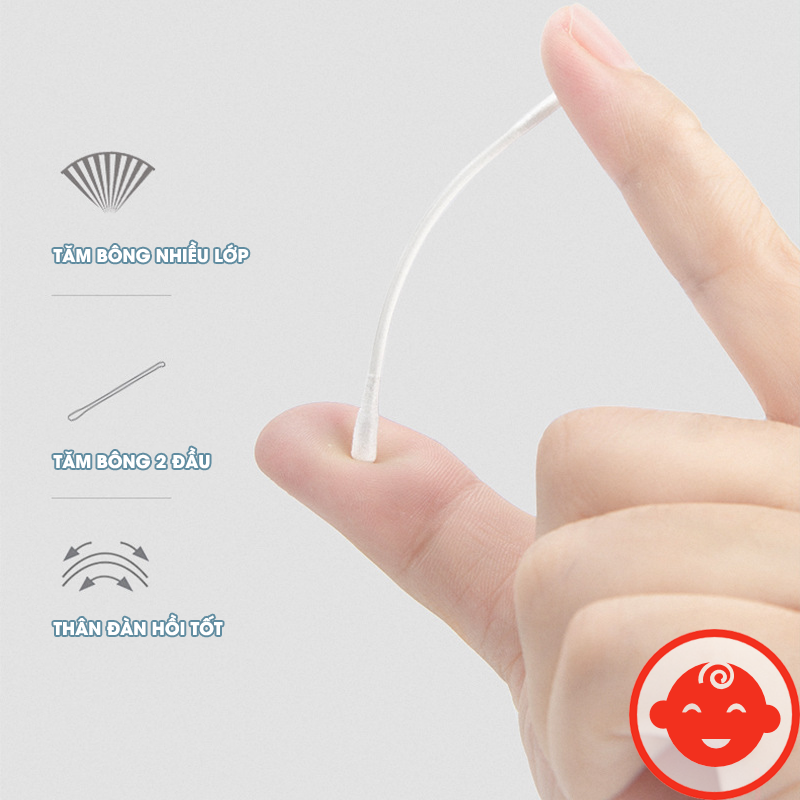Tăm Bông Cho Bé Sơ Sinh Vcool (Hộp 200 Que)