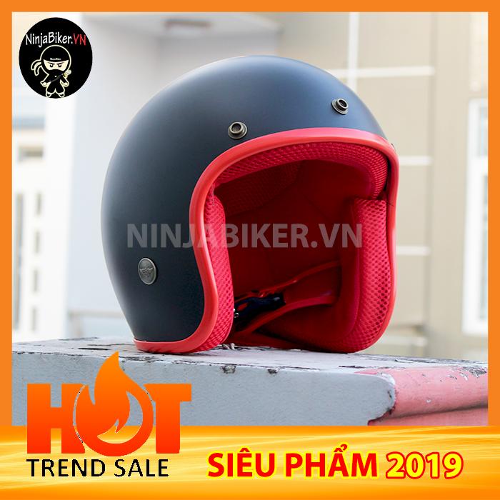 Nón bảo hiểm NTMAX 3/4 gắn kính - ĐEN VIỀN ĐỎ