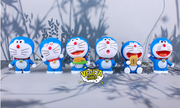 Mô hình Doraemon Doremon - Set 6 tư thế nhân vật Doraemon Doremon cầm bánh rán dorayaki mắt trái tim - Sơn đẹp - 6cm
