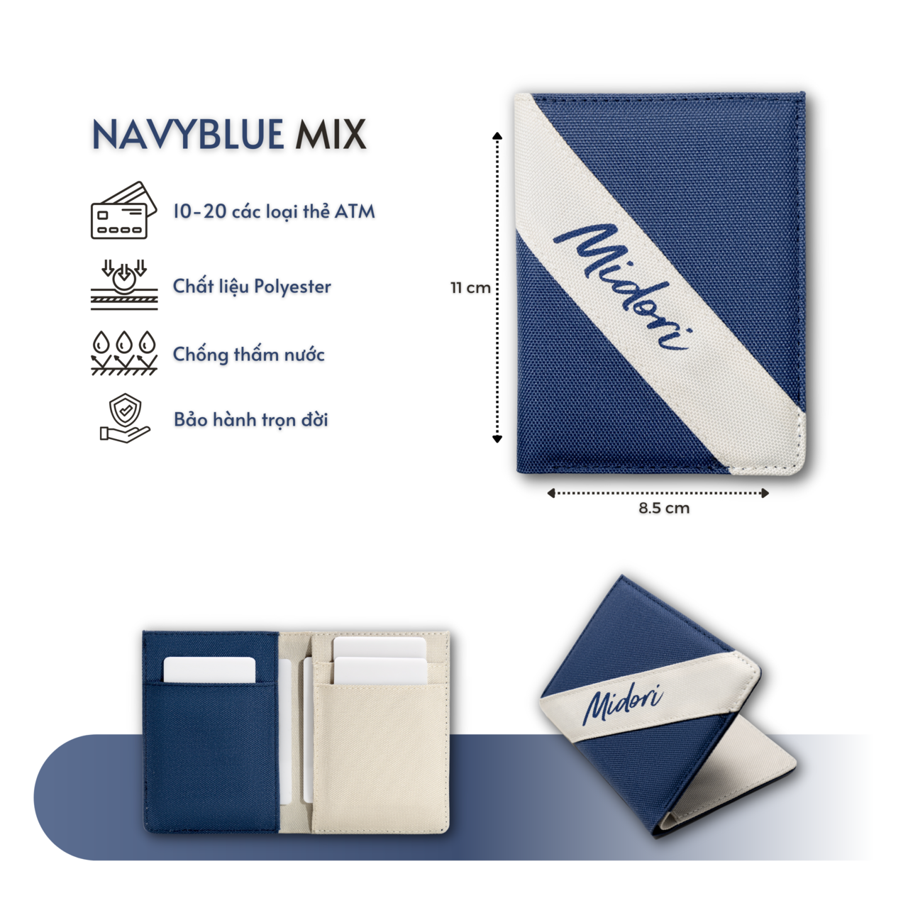 Ví Vải Đứng Nam Nữ Màu Phối Polyester Kháng Nước Bóp Gập Đựng Thẻ Midori Local Brand Chính Hãng M Studio