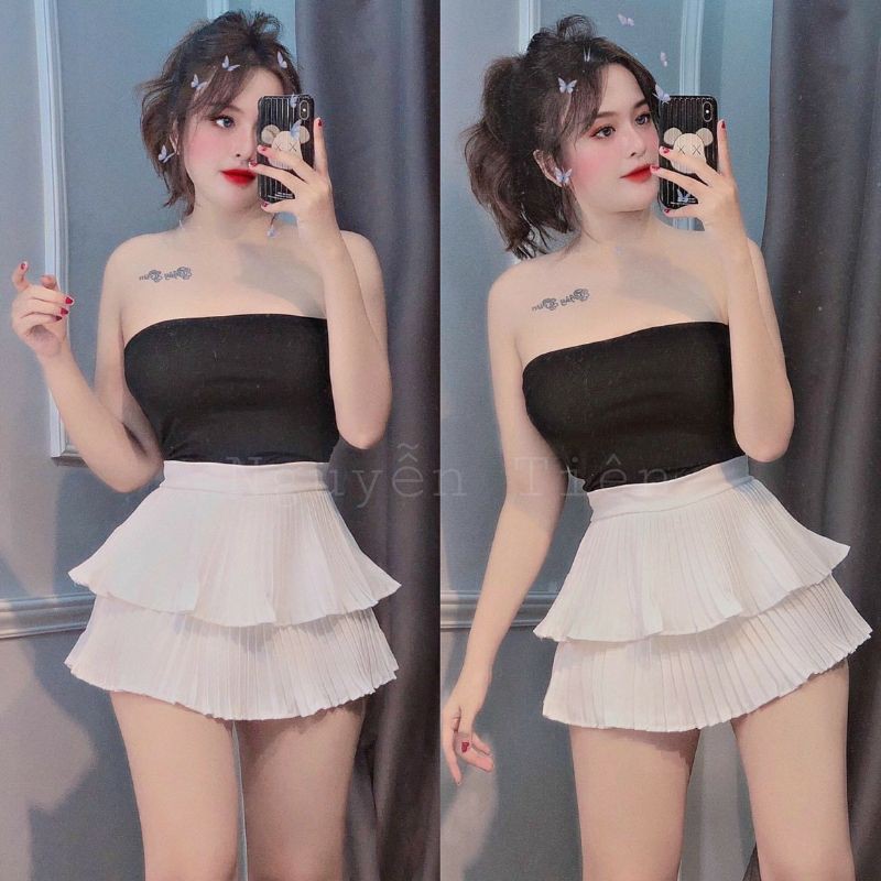 [HCM]SET ÁO ỐNG CHÂN VÁY DẬP TẦNG ẢNH THẬT