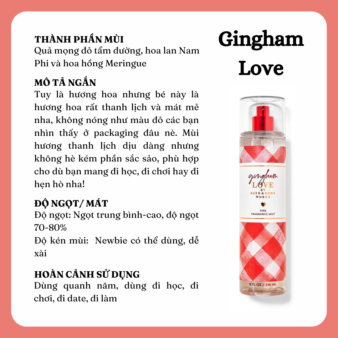 Xịt thơm toàn thân Bath & Body Works: Gingham Love