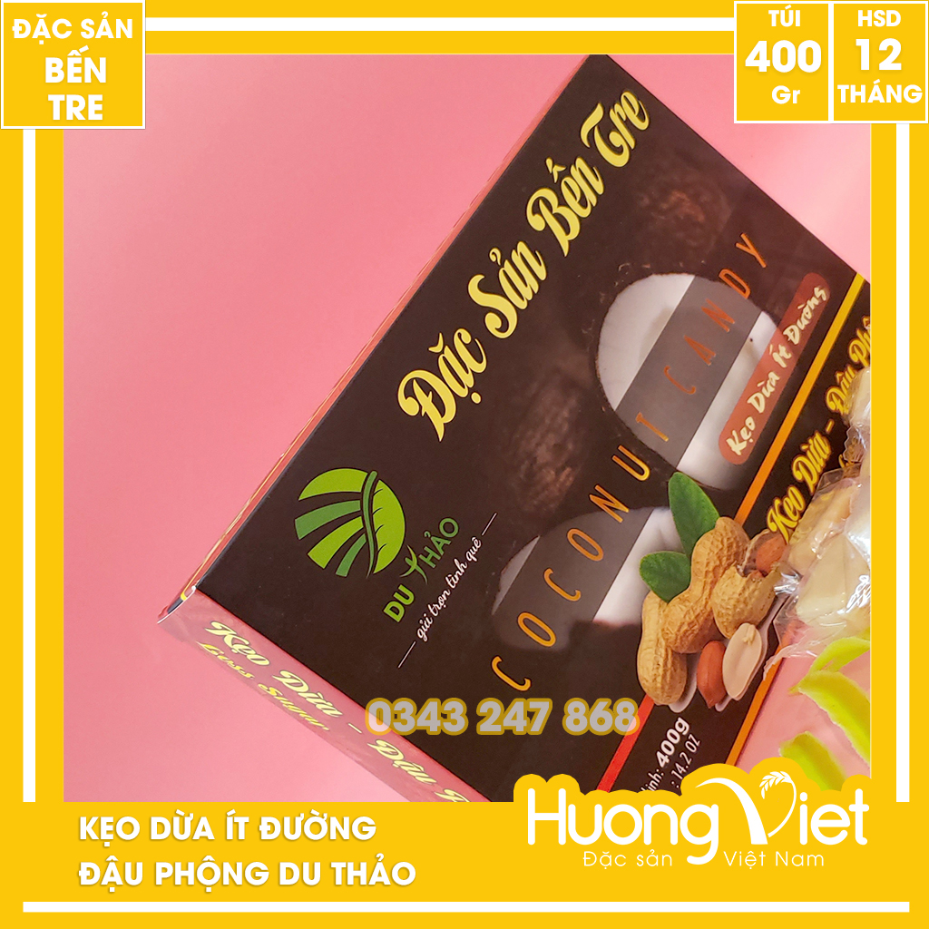 Kẹo dừa đậu phộng ít đường Du Thảo 400gr