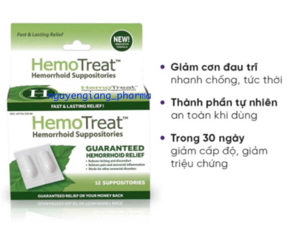 Viên đặt trĩ Hemotreat H (hộp 12 viên)