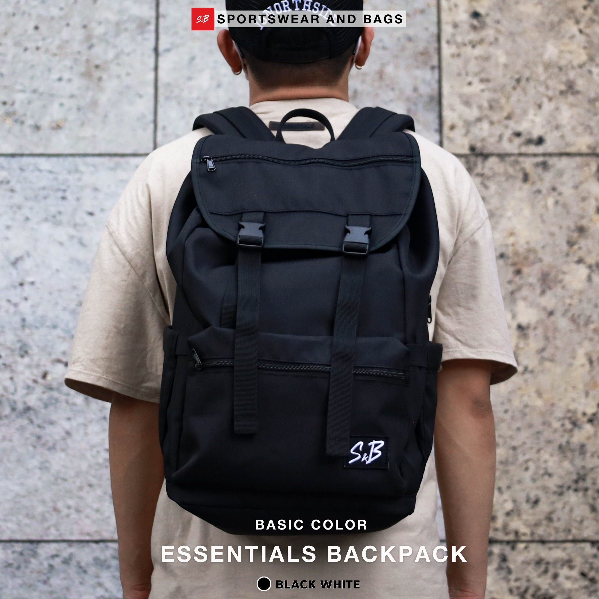Balo Essentials Backpack chính hãng thương hiệu S&B màu đen
