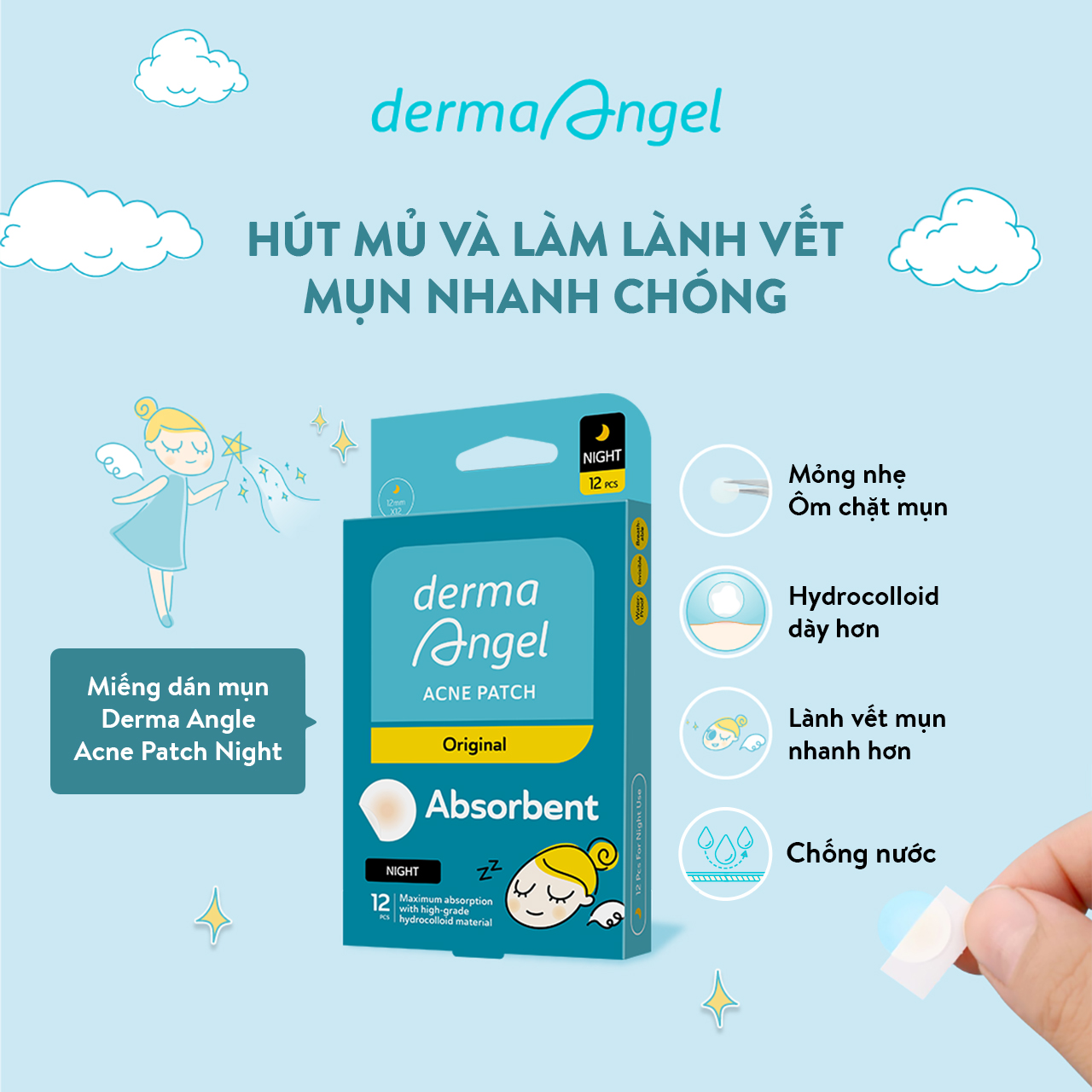 Miếng Dán Mụn Ban Đêm Derma Angel 12 Miếng