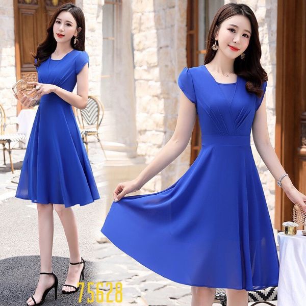 [HCM]Đầm Xòe Dự Tiệc 3 Màu Xanh Tím Đen Bo Eo - D233