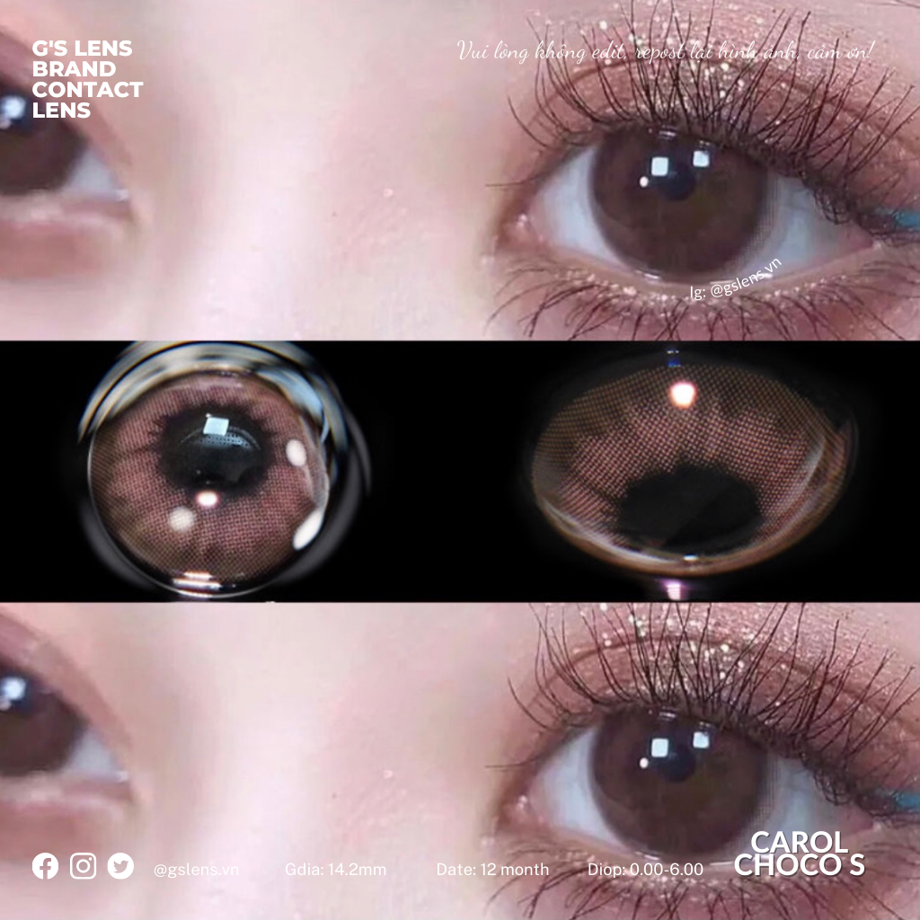 Kính áp tròng nâu choco giãn ít carol choco size s có 0-6 độ cận có lệch độ 14.2mm