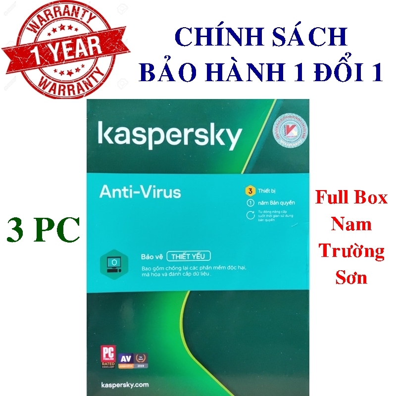 Bảng giá Phần mềm diệt virus Kaspersky Anti Virus 3 Thiết bị/Năm - BOX NAM TRƯỜNG SƠN Phong Vũ