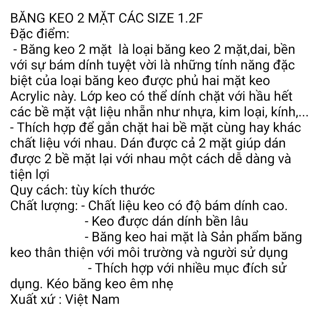 băng keo hai mặt size 1.2F, 2.5F, 3.5F, 5F