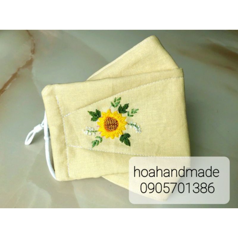KHẨU TRANG 3D VẢI LINEN THÊU TAY