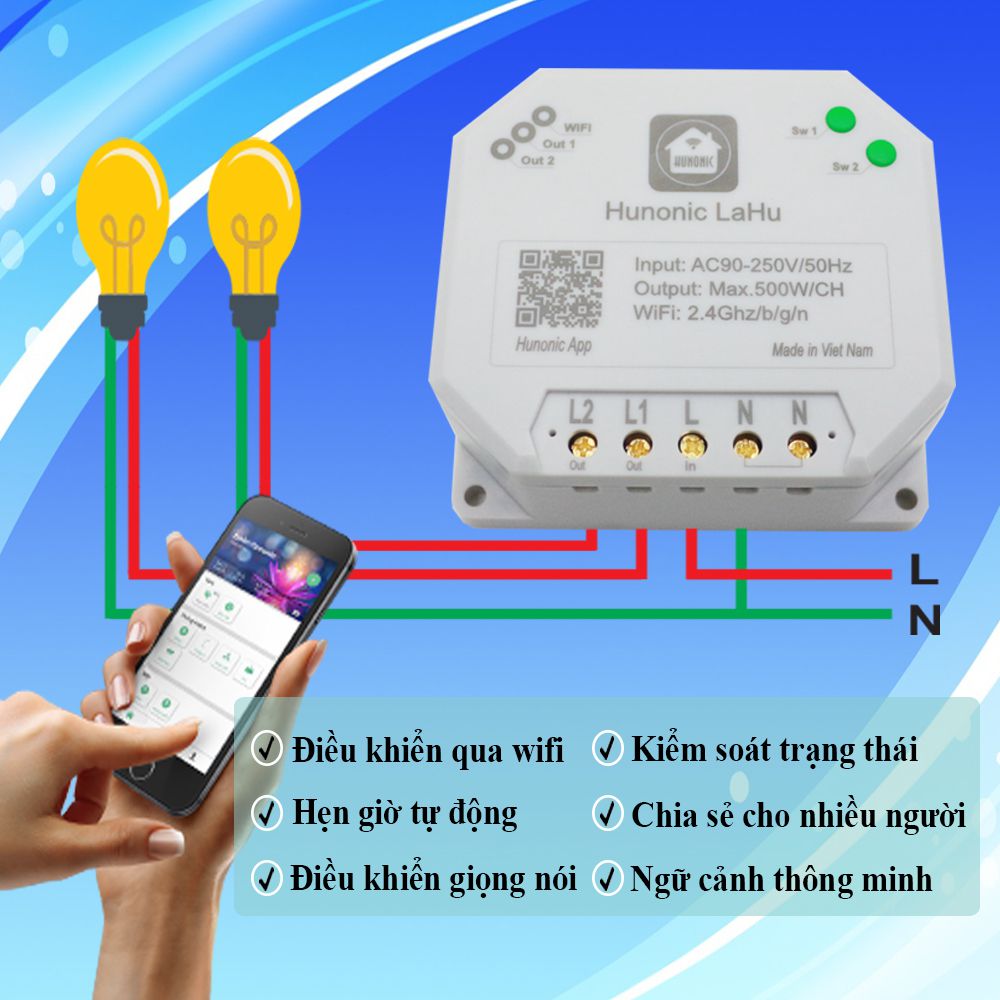 Công Tắc Wifi Thông Minh Hunonic Lahu Công Tắc Điều Khiển Hẹn Giờ Công Suất Lên Đến 4000w