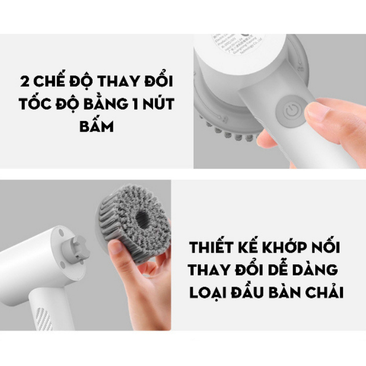 Chổi điện cọ nhà vệ sinh cầm tay đa năng mini Xiaomi Xiaoda - công suất lớn 10W chà bồn cầu sạc pin dễ dàng thay thế 5 đầu