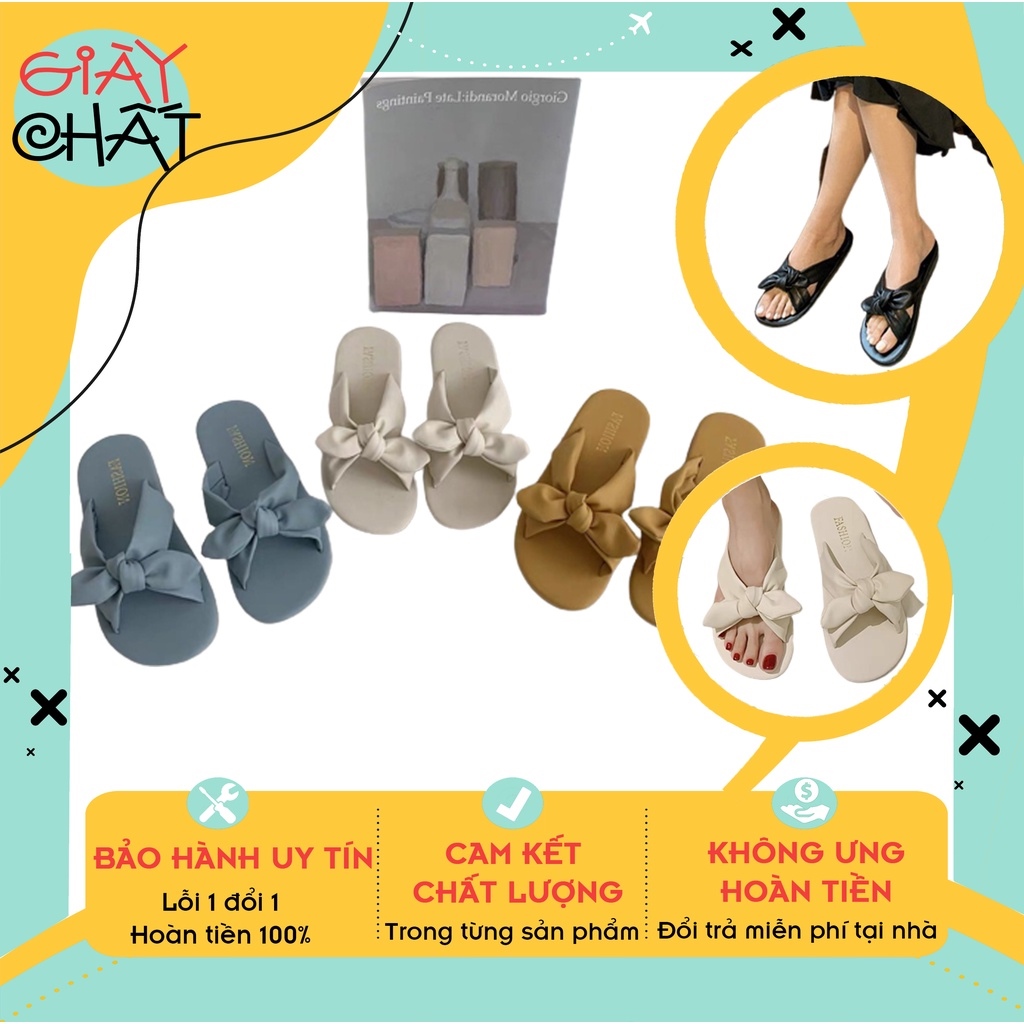 Dép lê nữ unisex phối nơ Dép lê nữ quai ngang thời trang chất đẹp êm chân