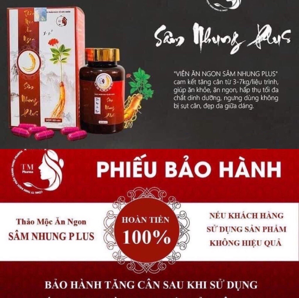 tăng cân sâm nhung plus 60V [ CHÍNH HẴNG KÈM THẺ BẢO HÀNH KHÔNG TĂNG HOÀN TIỀN]