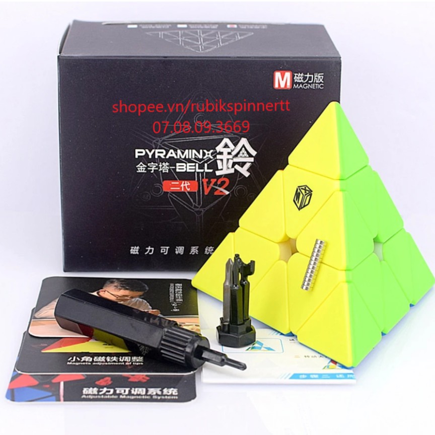 Qiyi x-man bell pyraminx v2 m có nam châm rubik biến thể 4 mặt rubik tam giác
