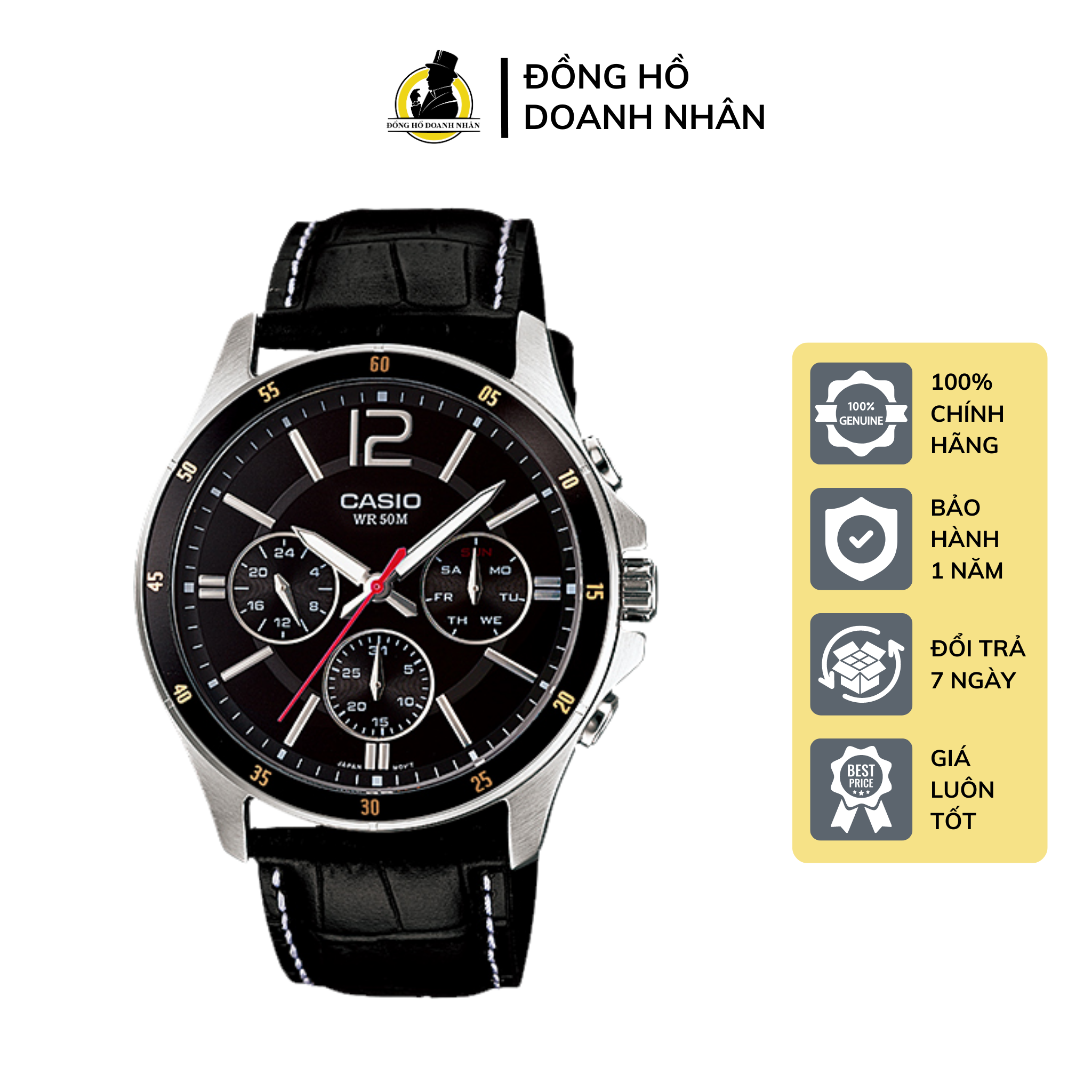 Đồng Hồ Nam Casio MTP-1374L-1AVDF Mặt Đen Kính Khoáng Chống Nước 50M Bảo Hành 1 Năm Tại Đồng Hồ Doanh Nhân