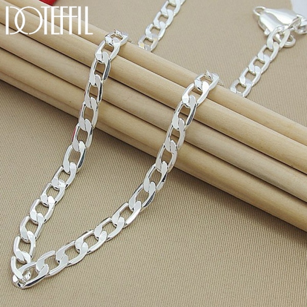 DOTEFFIL 925 Sterling Silver 8mm 24 Inch Sideways Chain Necklace For Women Men Engagement Wedding Fashion Charm Jewelry