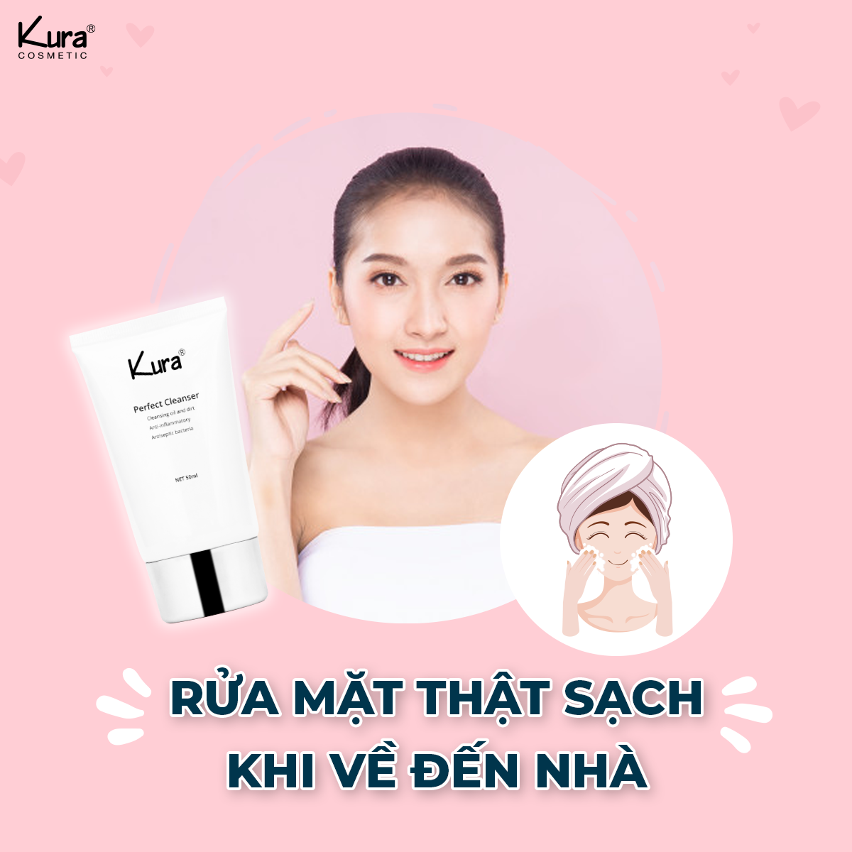 [HCM]sữa rửa mặt sạch mụn Kura 50ml