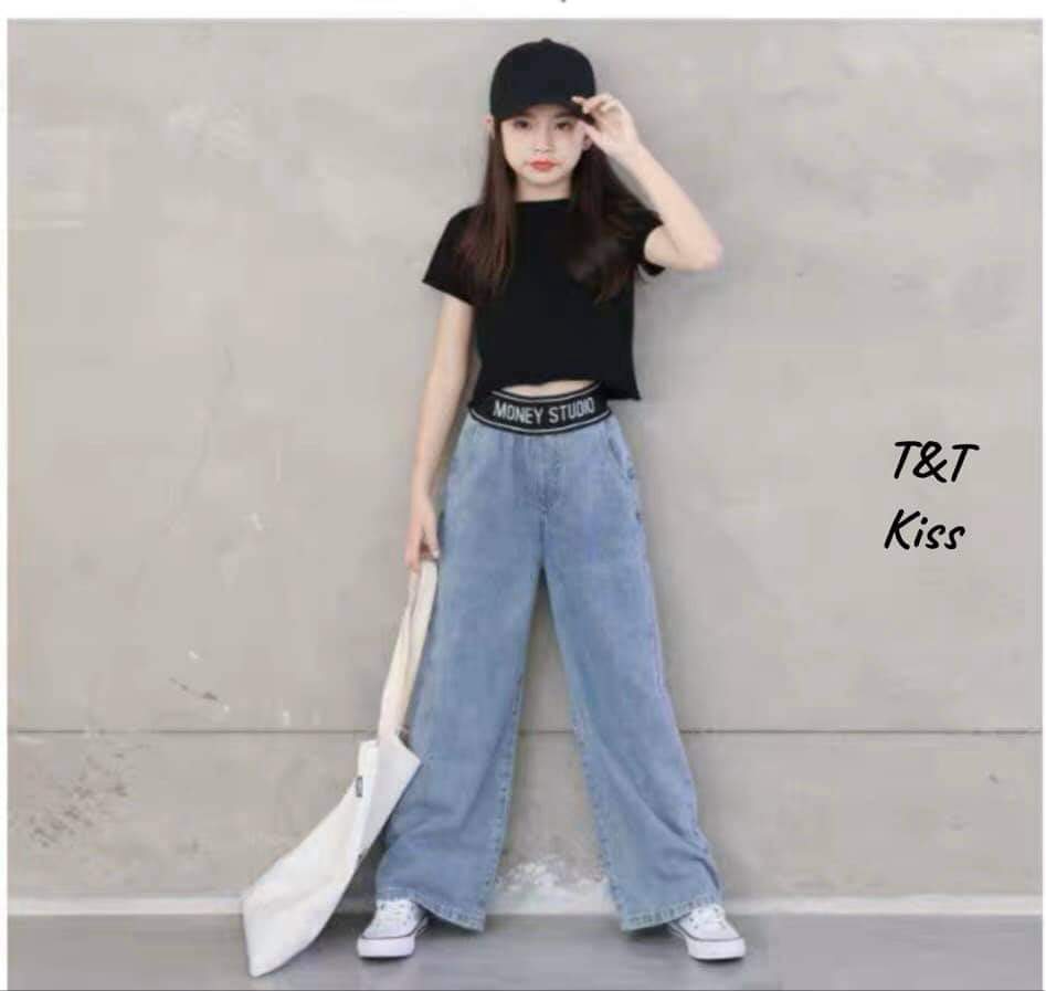 [Hoàn tiền 6%] Quần ống xuông cạp lưng viền đen sành điệu cho bé gái 17-22kg ( DÀNH CHO TRẺ 1,2M (dài quần 60cm trở lại) THUI NHÉ Ạ)