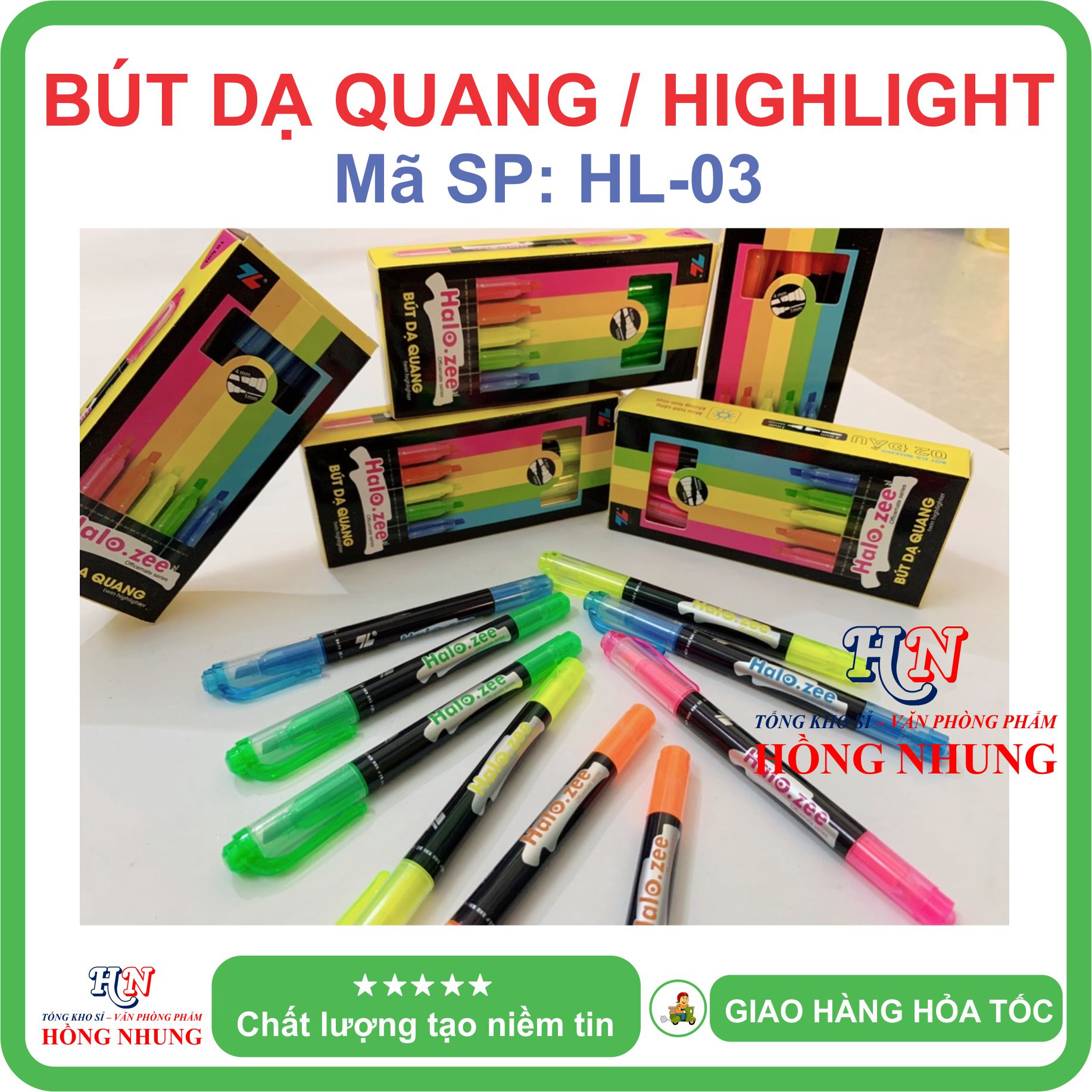 Combo hộp 10 bút dạ quang / highlight hl-03, sáng rõ, không làm lem nét chữ đánh dấu.