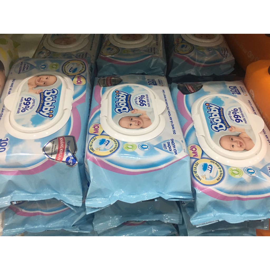 Khăn ướt trẻ em Bobby không mùi gói 100 tờ (Mua 1 tặng khăn Fressi)