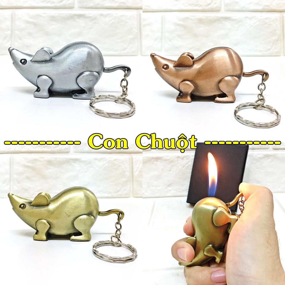 BẬT LỬA - MÓC KHÓA HÌNH CON CHUỘT (KIM LOẠI) - (XÀI GAS)